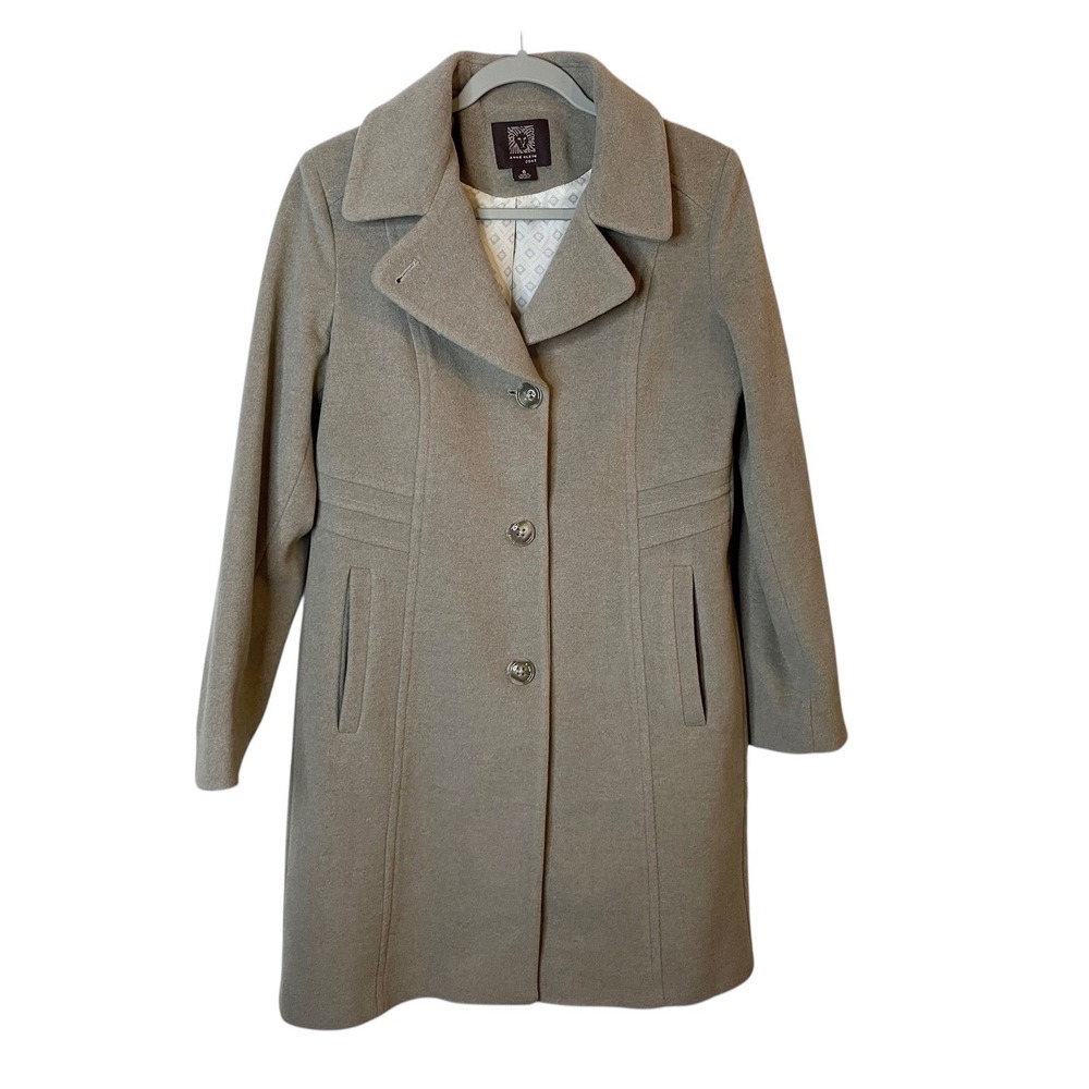 Anne Klein Coat Women Size 6 Gray Wool Cashmere Overcoat Winter Jacket Peacoat
